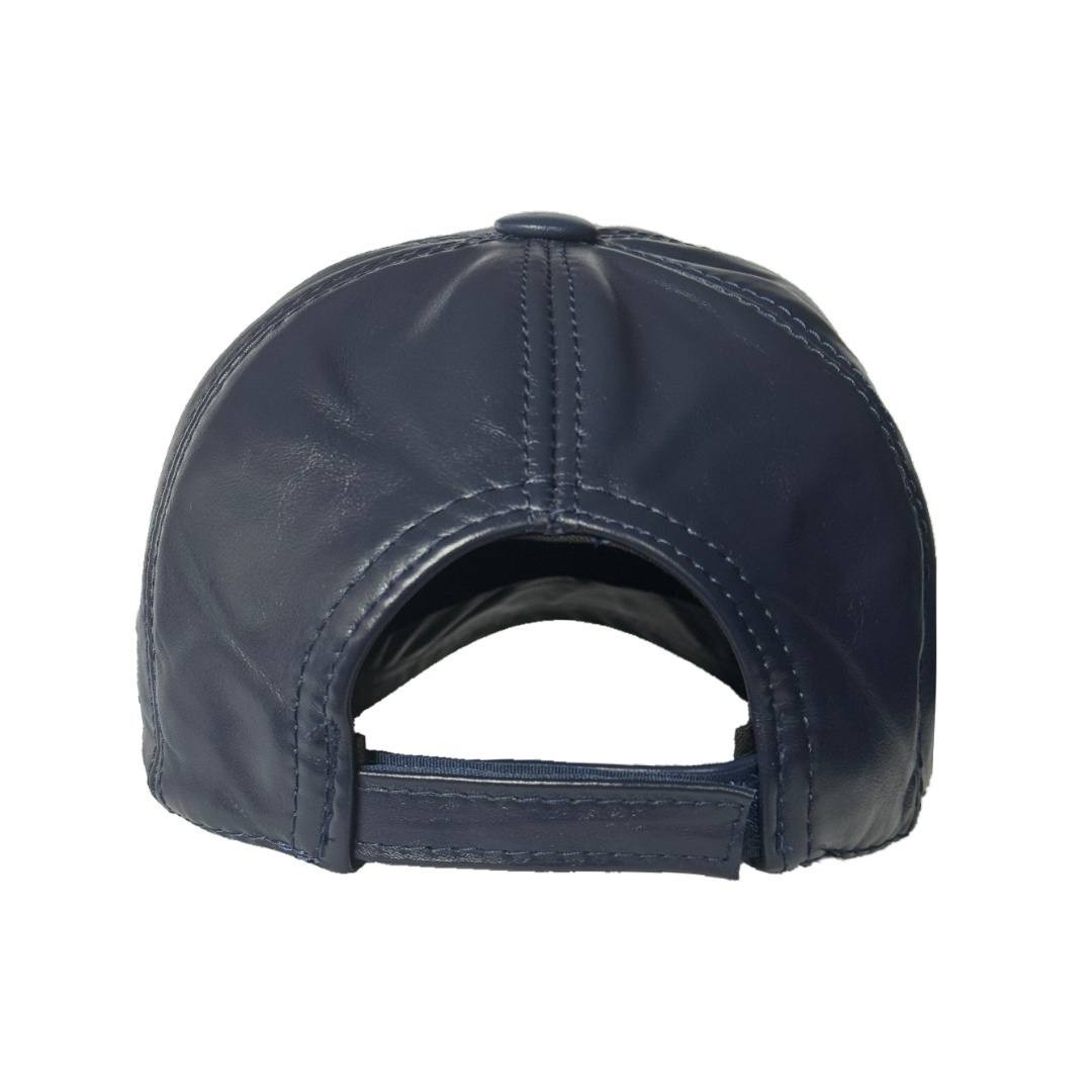 Navy Blue Genuine Leather Baseball Cap Adjustable Unisex Casual Vintage Hat
