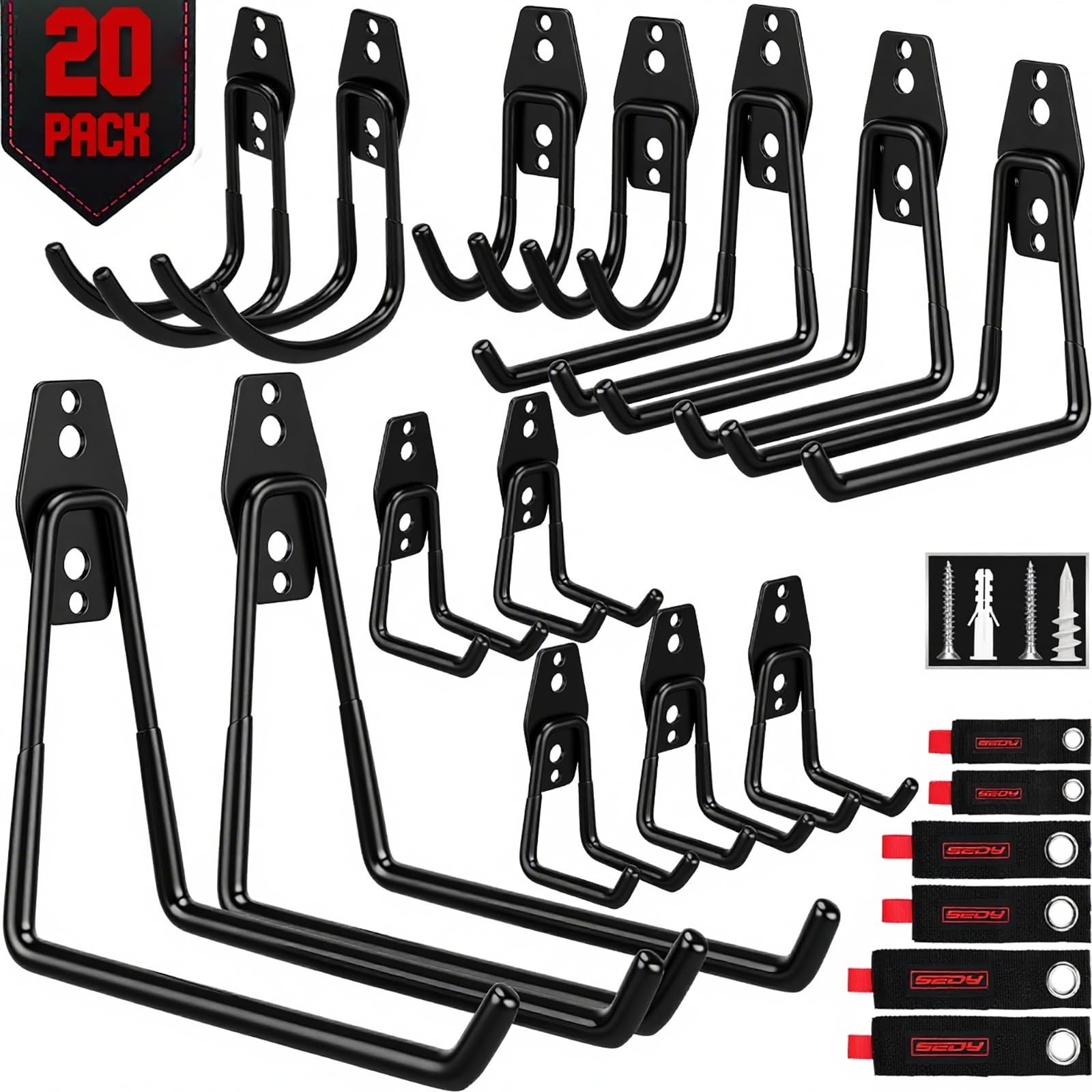 20 Pack Heavy Duty Garage Storage Hooks with Extension Cord Organizer, Solid ...