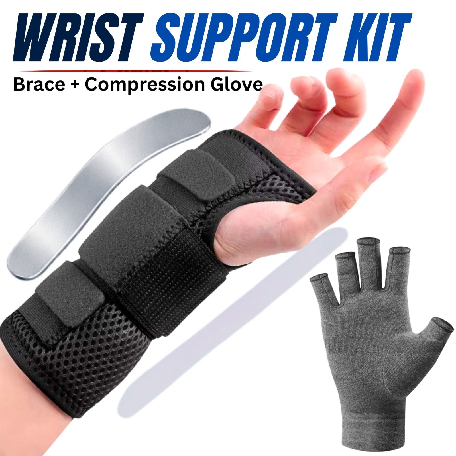 Wrist Support Hand Brace & Compression Glove Carpal Tunnel Arthritis Pain Relief