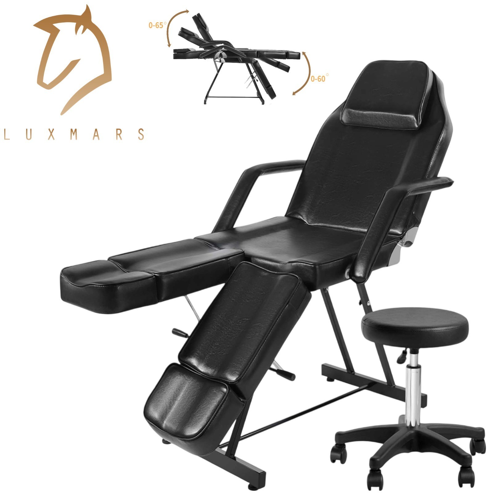 Black Split Legs Facial Chair for Esthetician Tattoo Bed Massage Table Salon Use