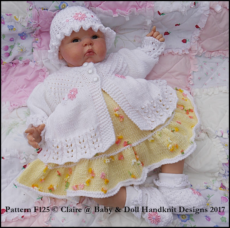 BABYDOLL HANDKNIT DESIGNS KNITTING PATTERN F125 DRESS SET 16-22" DOLL 0-3M BABY