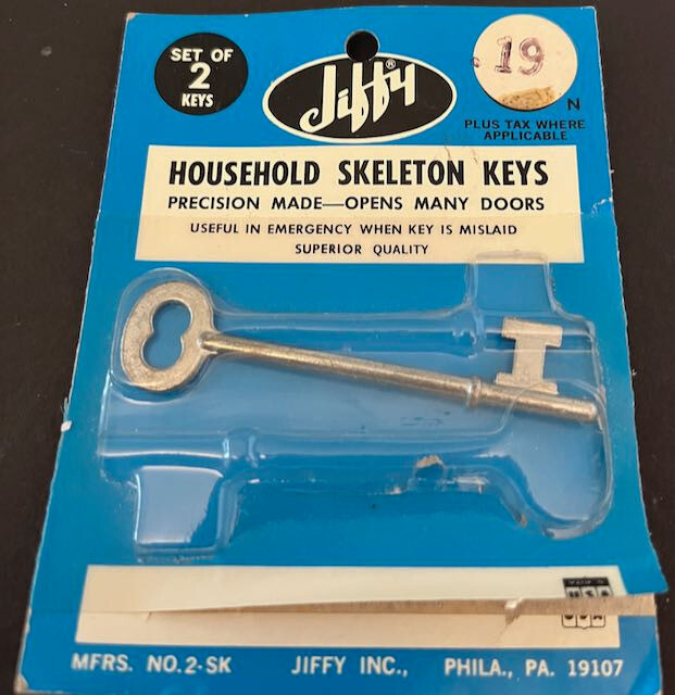 Vtg 1966 Jiffy Inc. Household Skeleton Key No. 2-SK