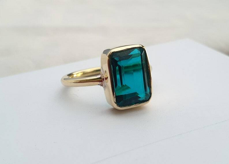 Cut Neon Blue Apatite Quartz 925 Sterling Silver Yellow Gold Fill Ring