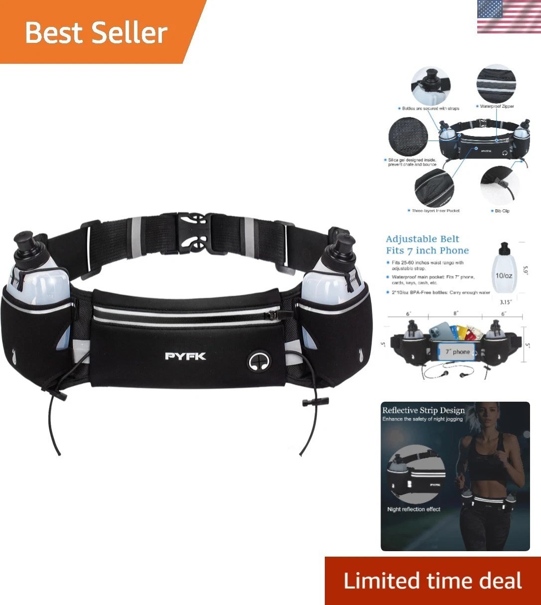 Running Belt with Water Bottles, Hydration Belt for Men and Women, Water Bott...