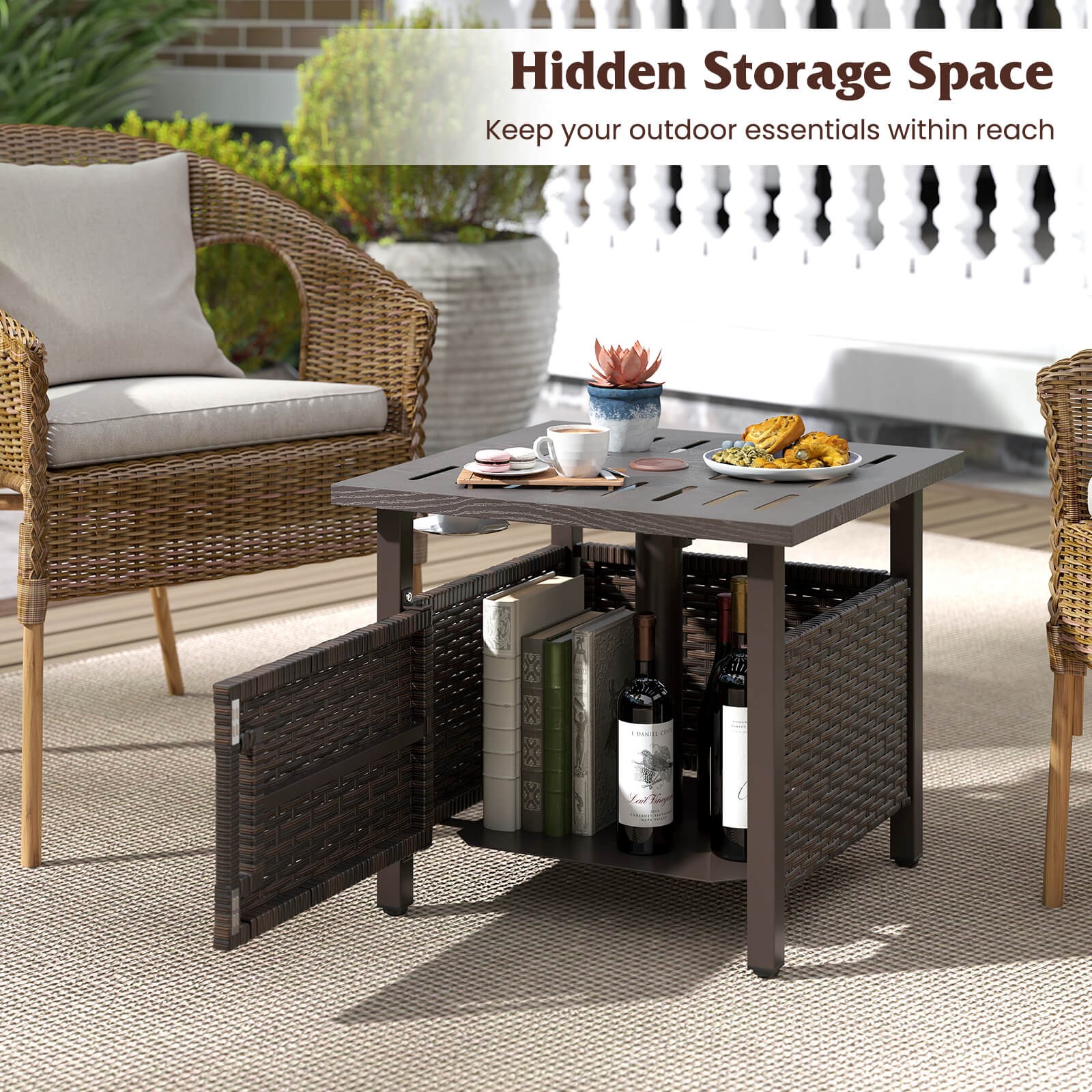 Outdoor Side Table with 1.93"Umbrella Hole Patio Umbrella Stand with 2 Sand Bags