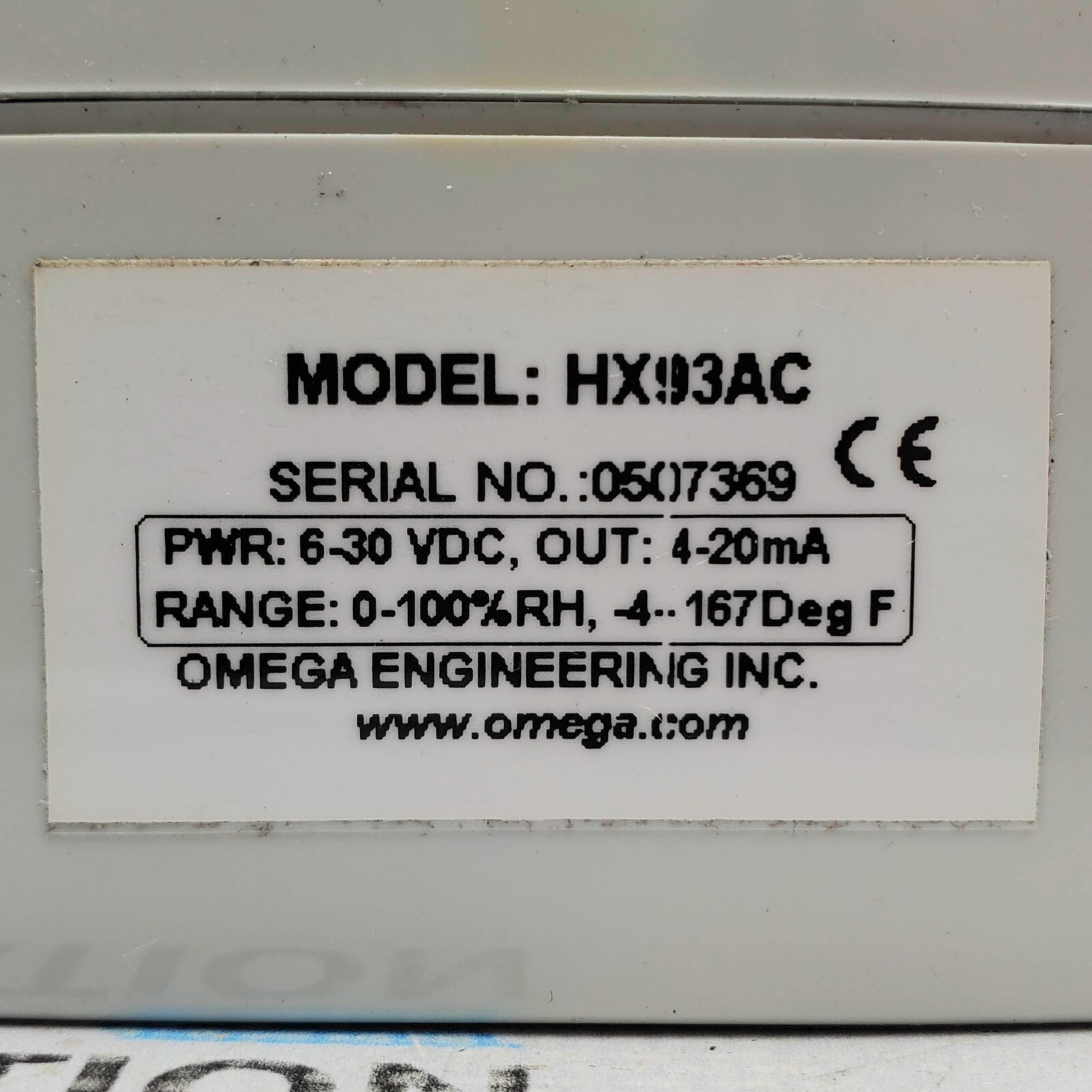 Omega Engineering HX93AC Relative Humidity/Temperature Transmitter 6-30VDC