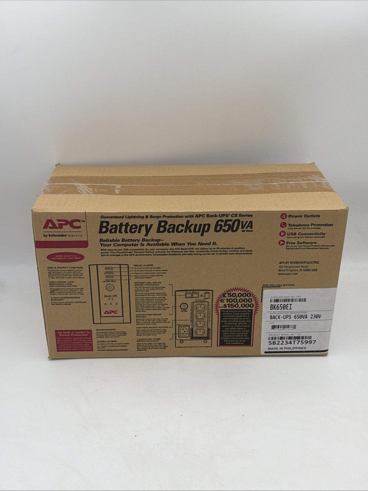 APC BK650EI BACK UPS 600VA TOWER 230V REPLACEABLE BATTERY