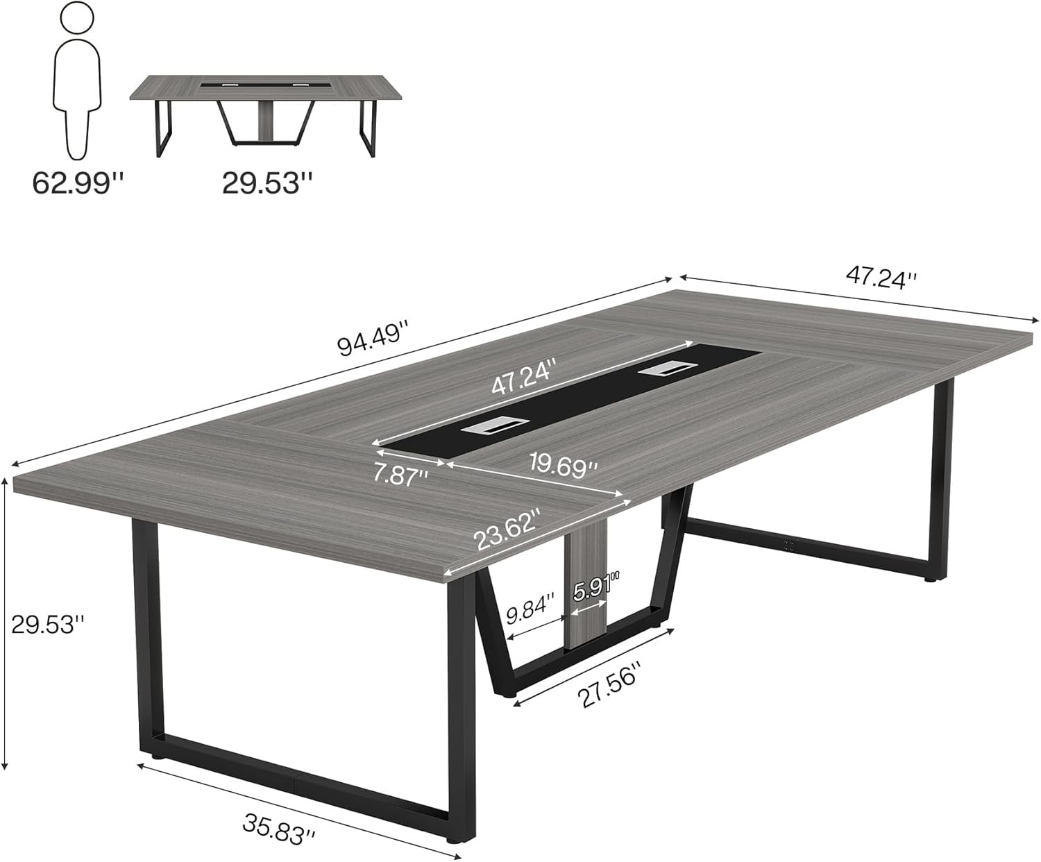 8ft Conference Table 94.48L x 47.21W x 29.52H Inches Large Meeting Podcast Table