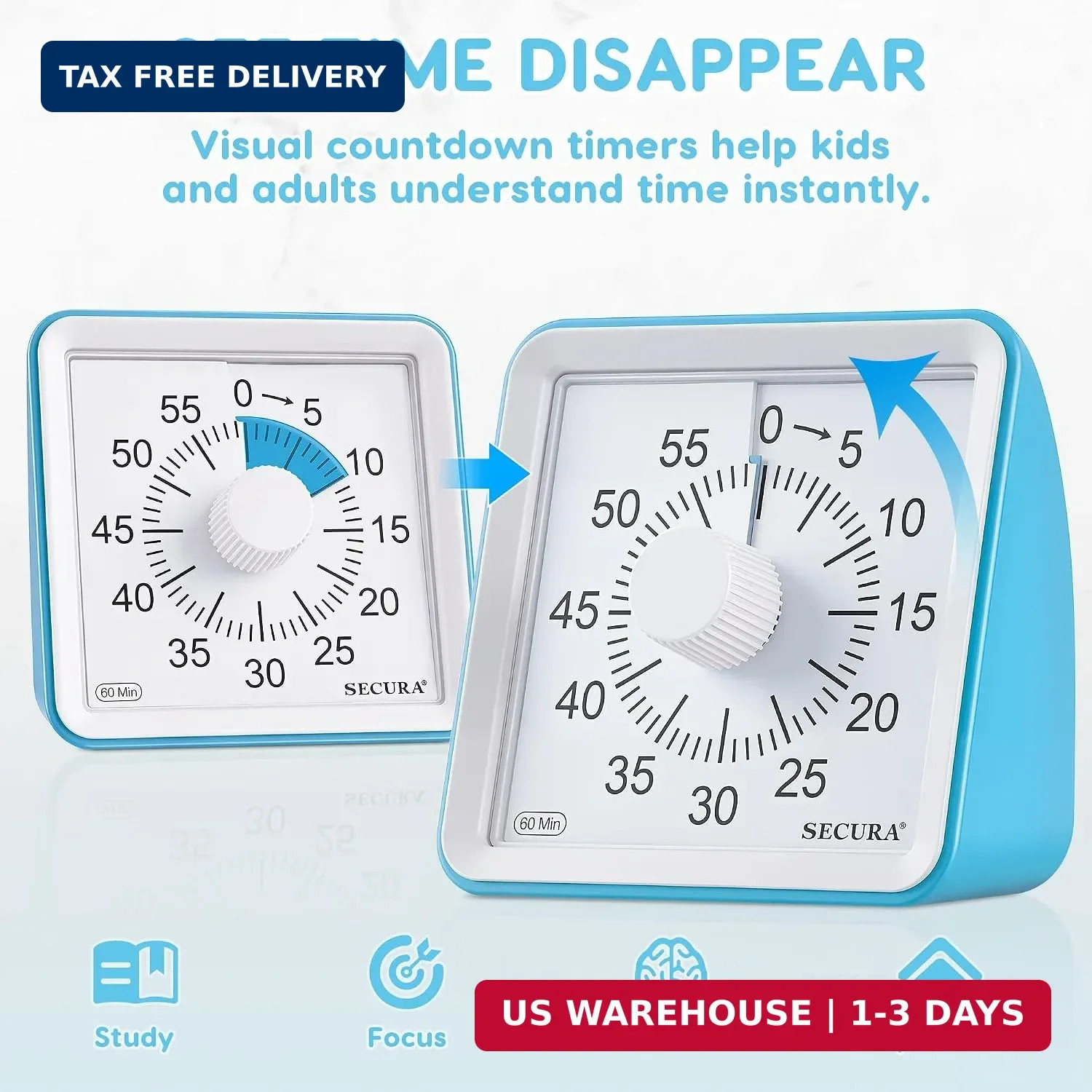 Secura Visual Timer for Kids, 60 Minute Classroom Countdown Timer for Study | No