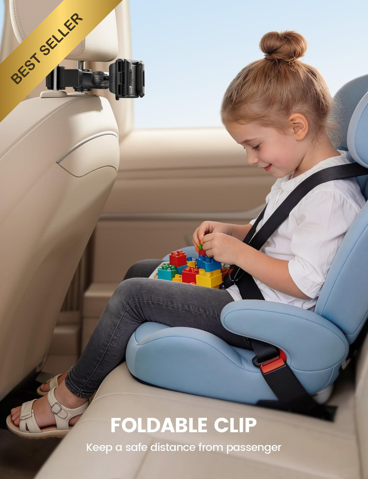 Lamicall Car Headrest Tablet Holder - [Foldable Clip] [Lockable] Black