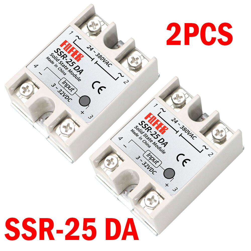 2Pcs SSR-25DA Solid State Relay module 25A 3V-32V DC Input 24V-380VAC Output USA