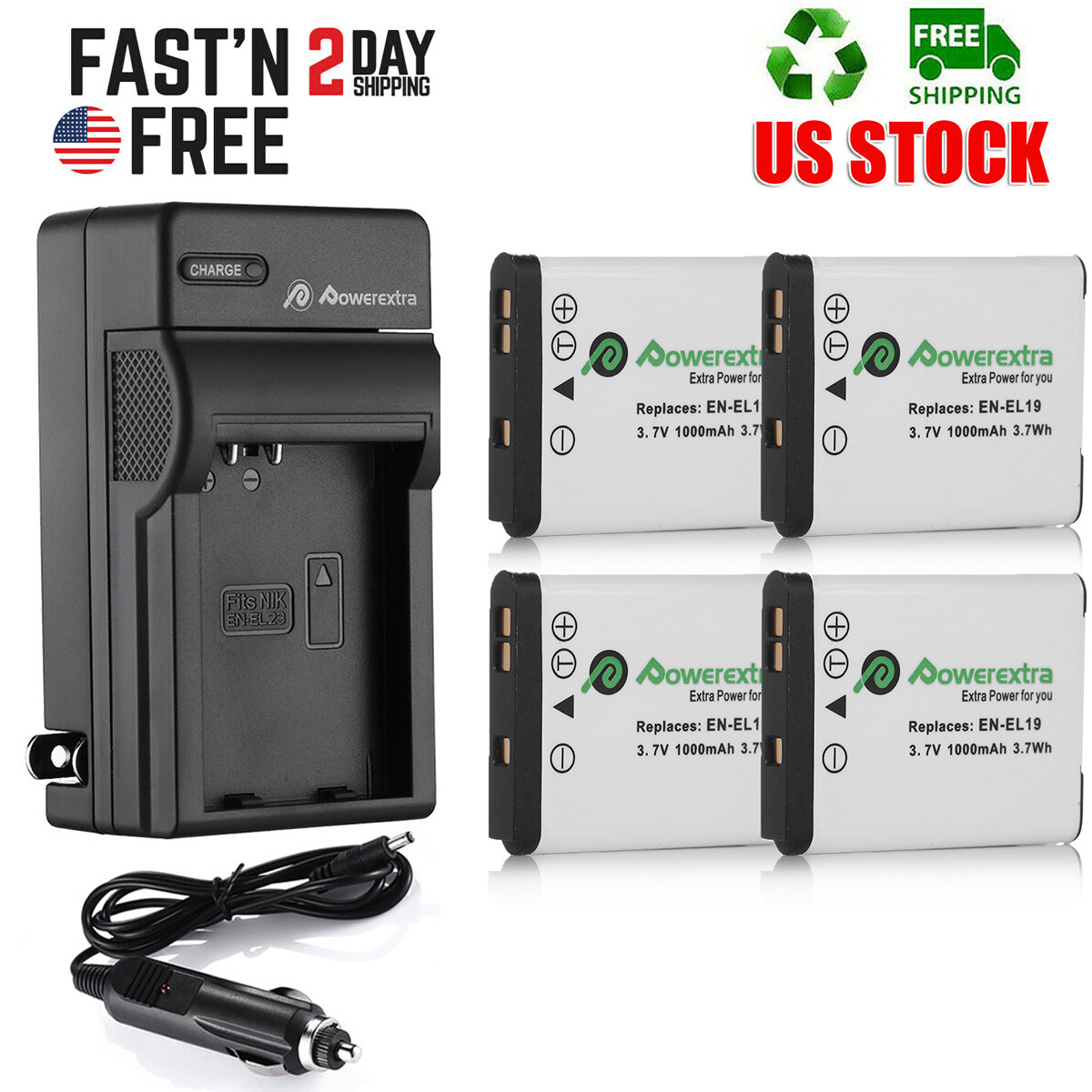 EN-EL19 ENEL19 Battery / Charger For Nikon Coolpix S7000 S33 S6900 S3700 S3500
