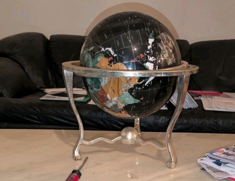 Black & Silver Decorative Tabletop World Globe, Rotating, Metal Base Included
