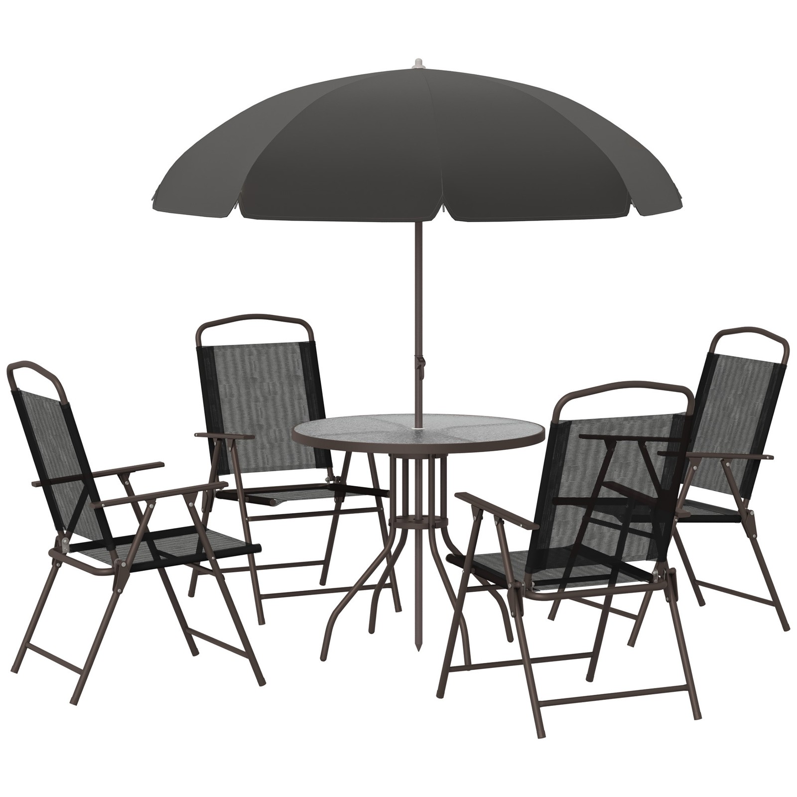 6 Piece Patio Dining Set for 4 with Umbrella, Outdoor Table and Chairs