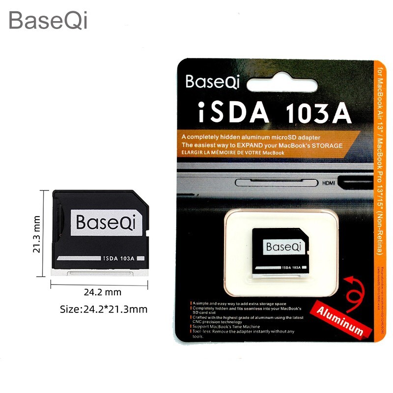 Baseqi Aluminum Micro SD card Adapter for MacBook Air 13inch 103A Mini Drive
