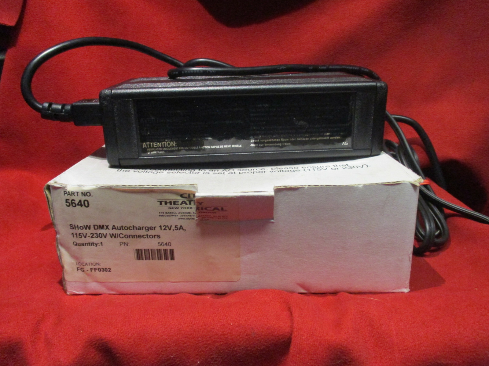 City Theatrical 5640 SHoW DMX  Autocharger 12V 5A 115-230V W/Connectors 1212SR