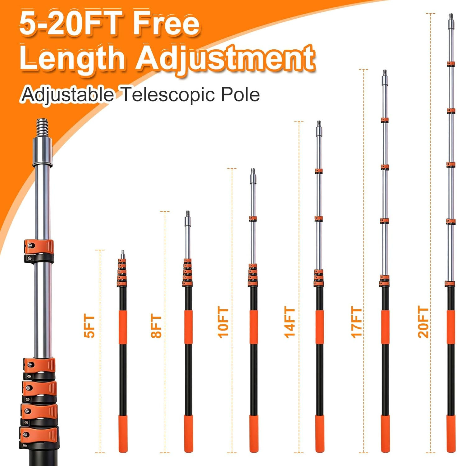 26FT Window Cleaning Kit, 2-In-1 Squeegee with 5-20FT Telescoping Pole & Flip-Lo