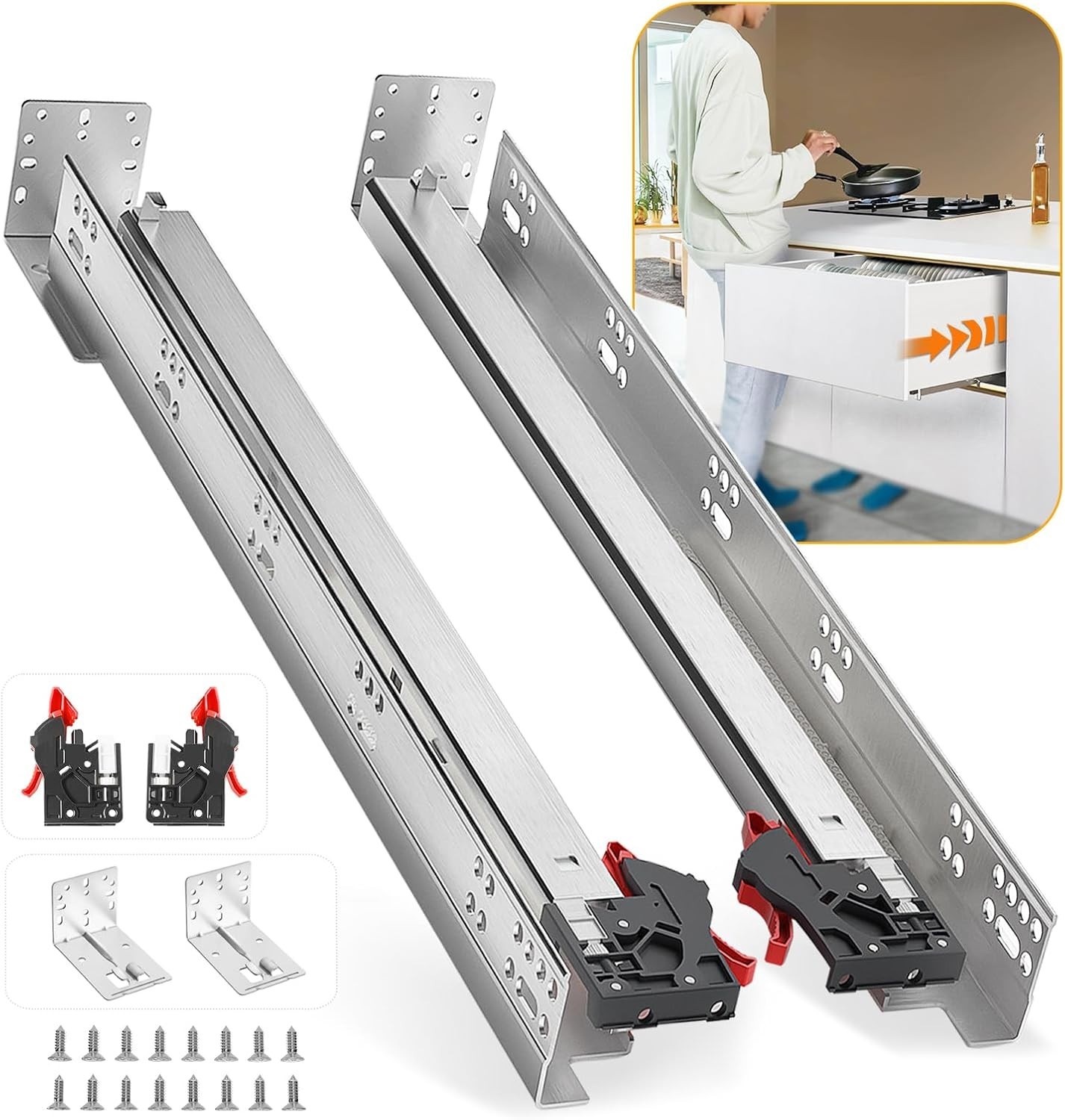 Undermount Drawer Slides Soft Close 21 inch For 1/2-5/8" Side Panel - NEW!