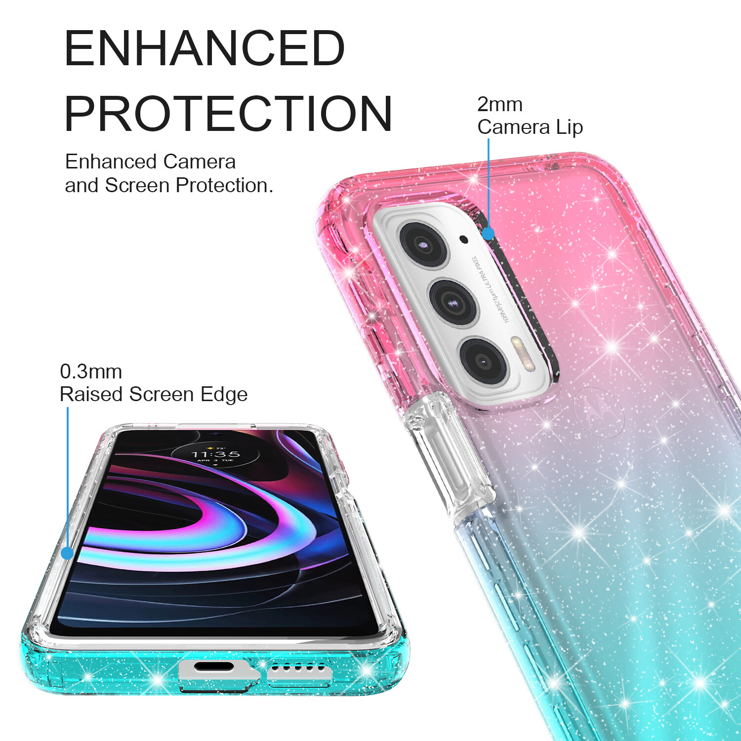 For Motorola Edge 2022 Gradient Glitter Sparkle Transparent Case