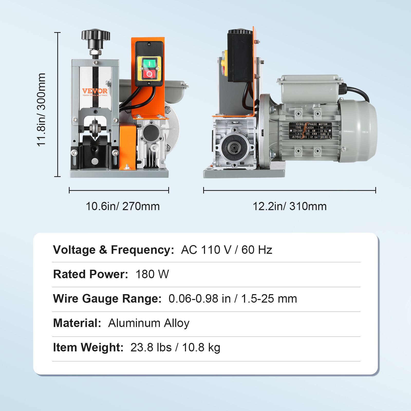 VEVOR Electric Wire Stripping Machine Copper Cable Stripper 0.06''-0.98'' Visual