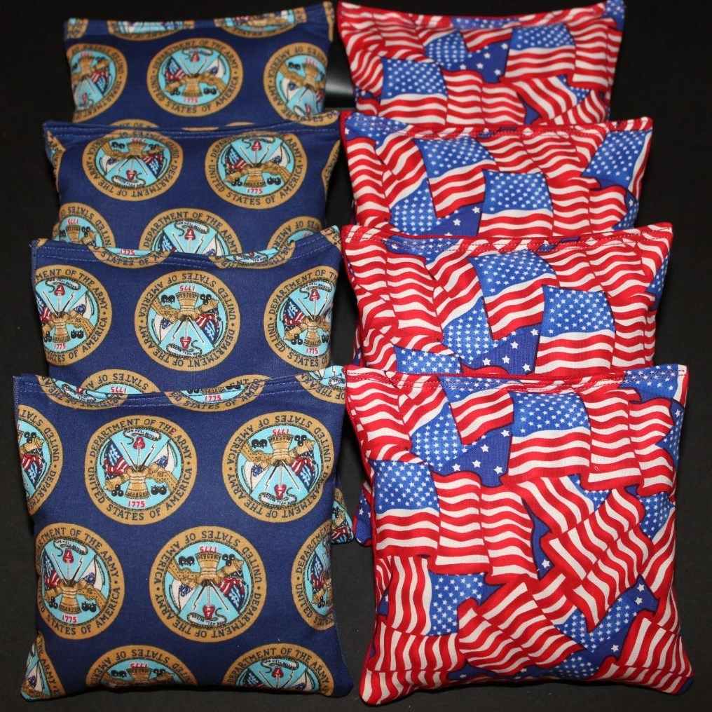 PATRIOTIC/ STAR/AMERICAN FLAG 8 CORNHOLE BEAN BAGS/ BAGGO TOSS Quality Handmade!