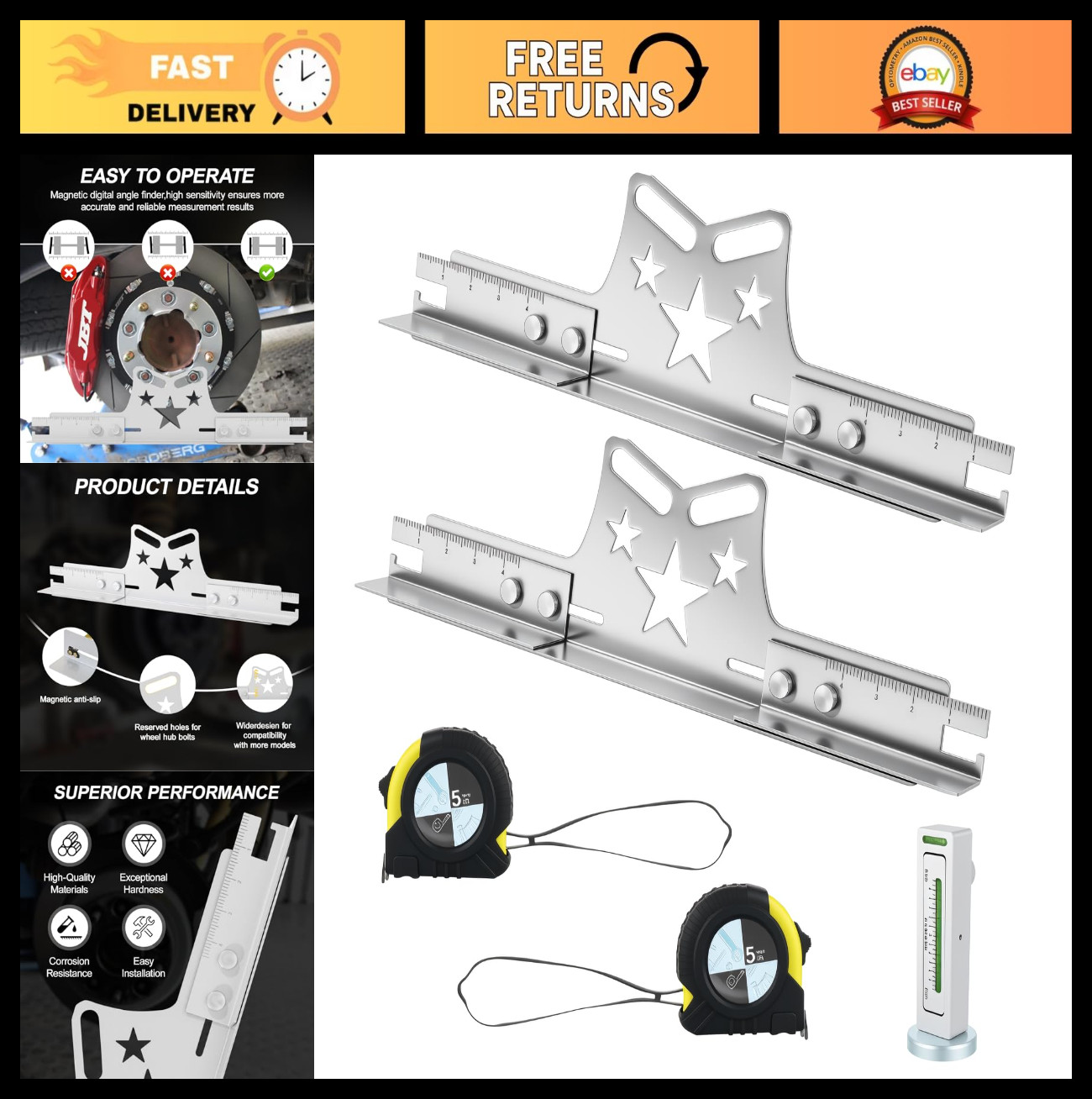 2-Pack Wheel Alignment Tool Plates, 3-in-1 Adjustable Toe & Camber Tool Kit for