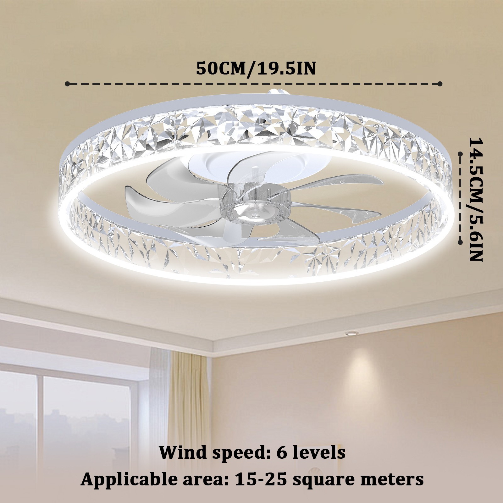 20" Modern Fan Lights Flush Mount LED Ceiling Light kit W/ Remote APP Control US