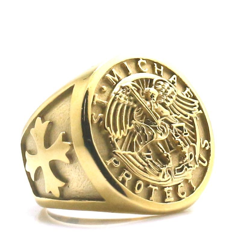 Archangel Protection Ring - Saint Michael Cross Rings Gold Color Steel Jewelry