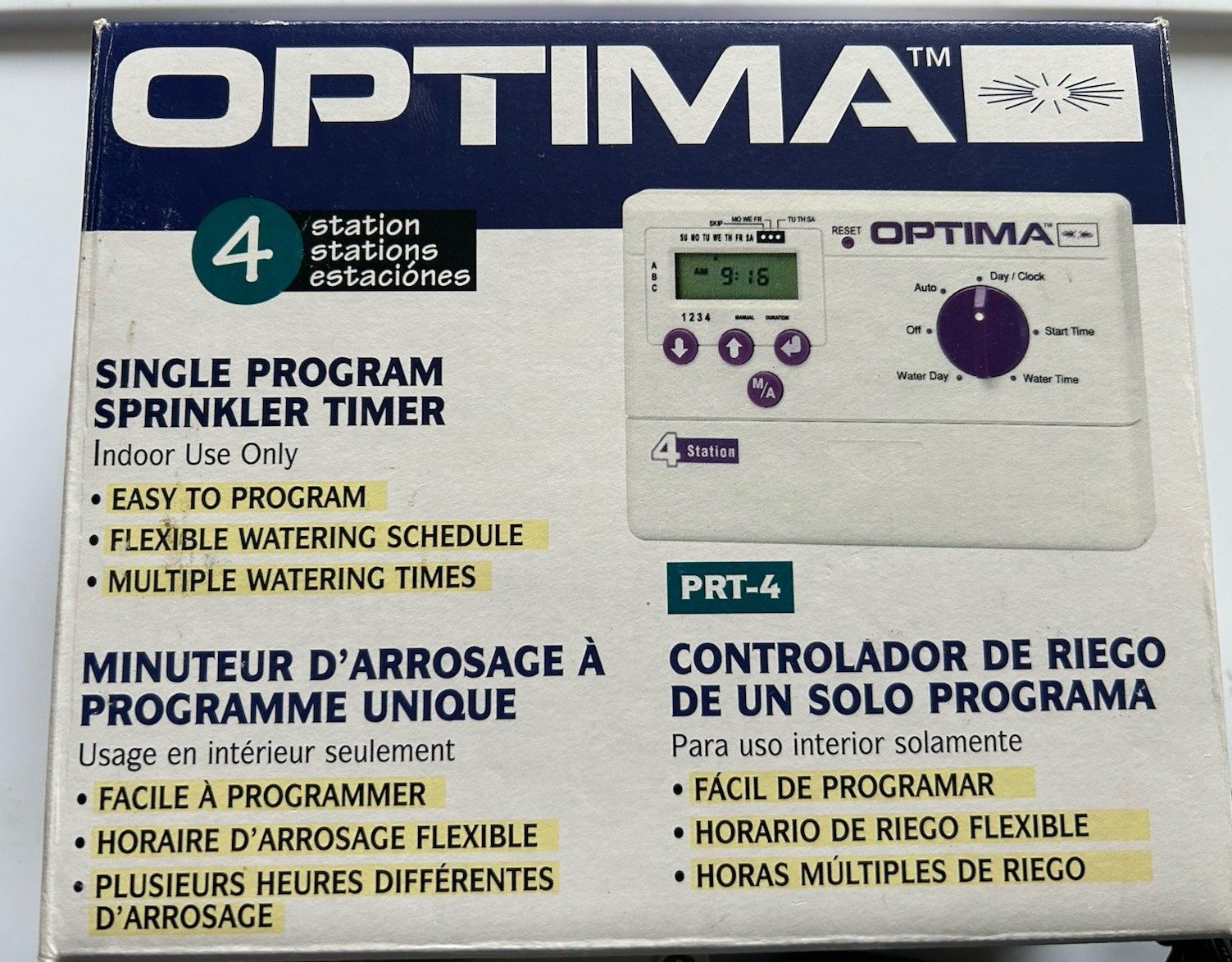 Optima 4 Single Program Sprinkler Timer Garden Watering Controller PRT-4 New