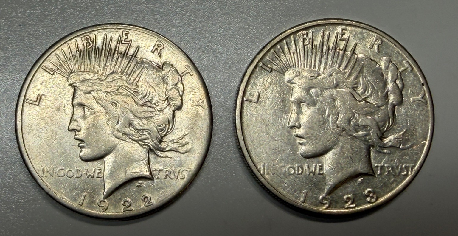 1922 S And 1923 S US Peace Silver Dollar $1 ! Better Date Mint Mark!