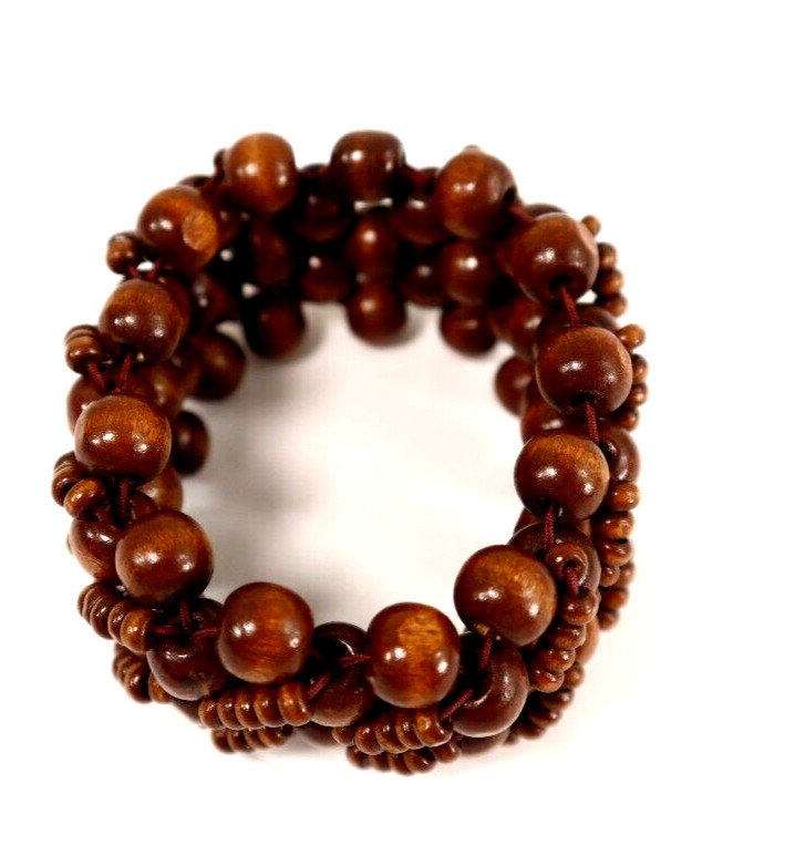 Boho Brown Wooden Bead Bracelet Handmade Stretch 3 Rows Unisex Estate Sale