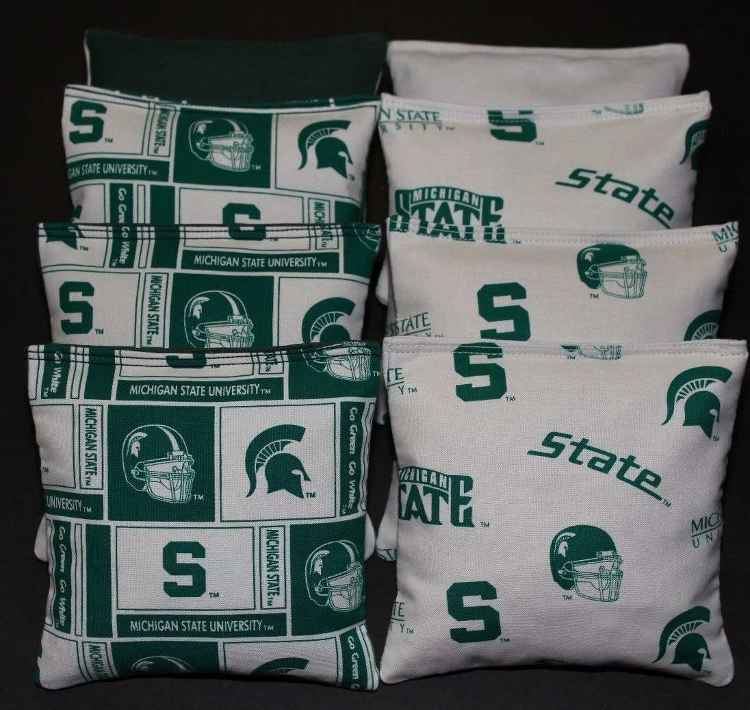 8 CORNHOLE BEANBAGS made w Michigan State MSU Spartans Fabric ACA Reg Bags