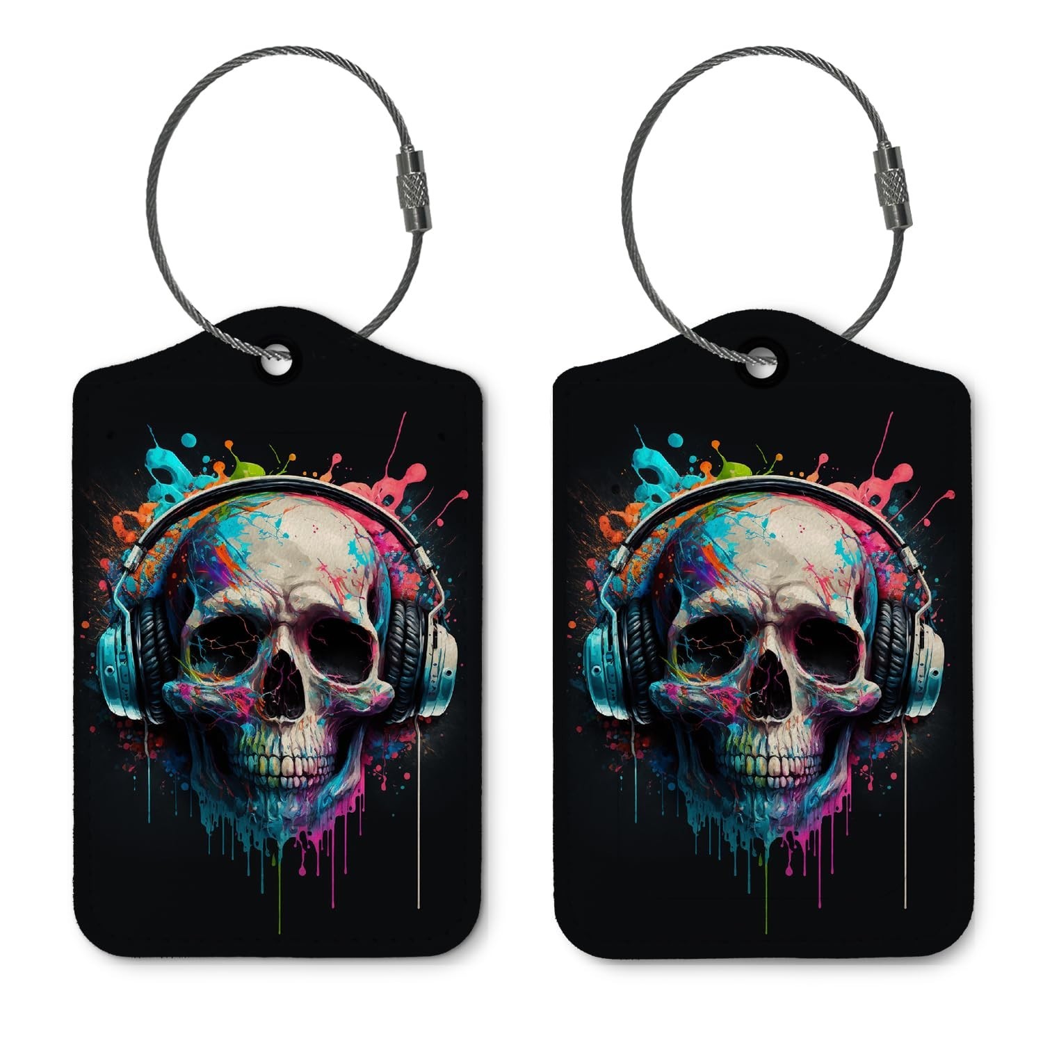 Gamer Gifts Luggage Tags for Suitcases,Skull with Headphones 2 Pack Baggage T...