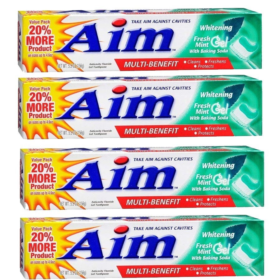 4 x Aim Whitening Fluoride Toothpaste Gel With Baking Soda Fresh Mint - 5.5 oz