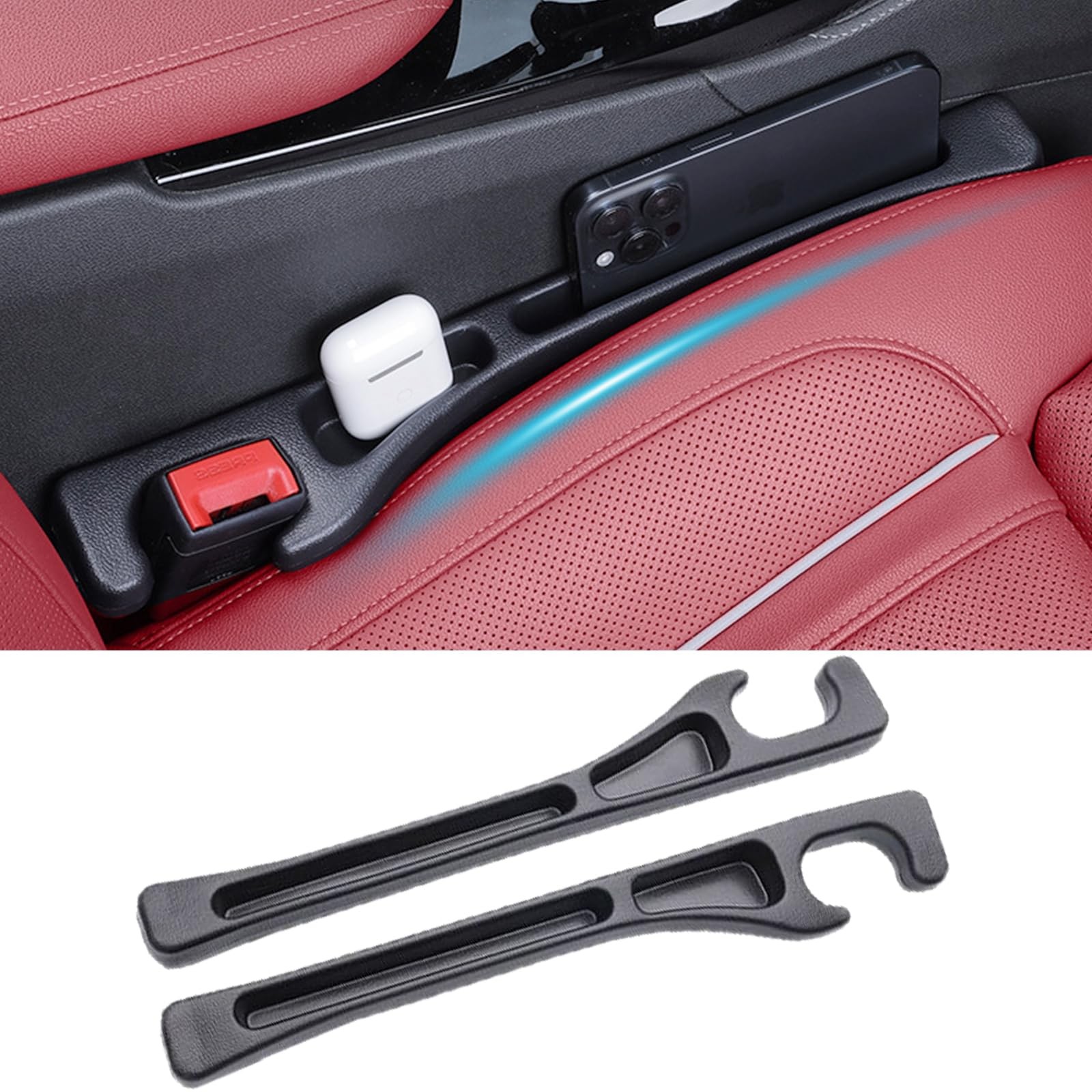 Uootill Car Seat Gap Filler, car in between seat catcher 2-Pack No-Drop Black