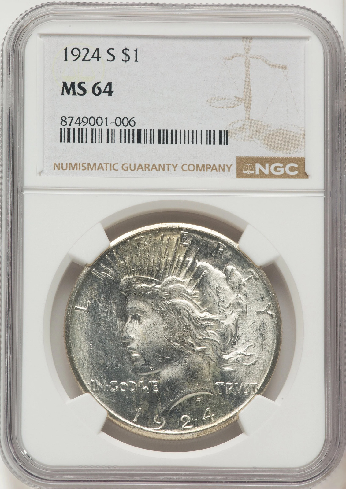 1924-S Peace Dollar NGC MS64