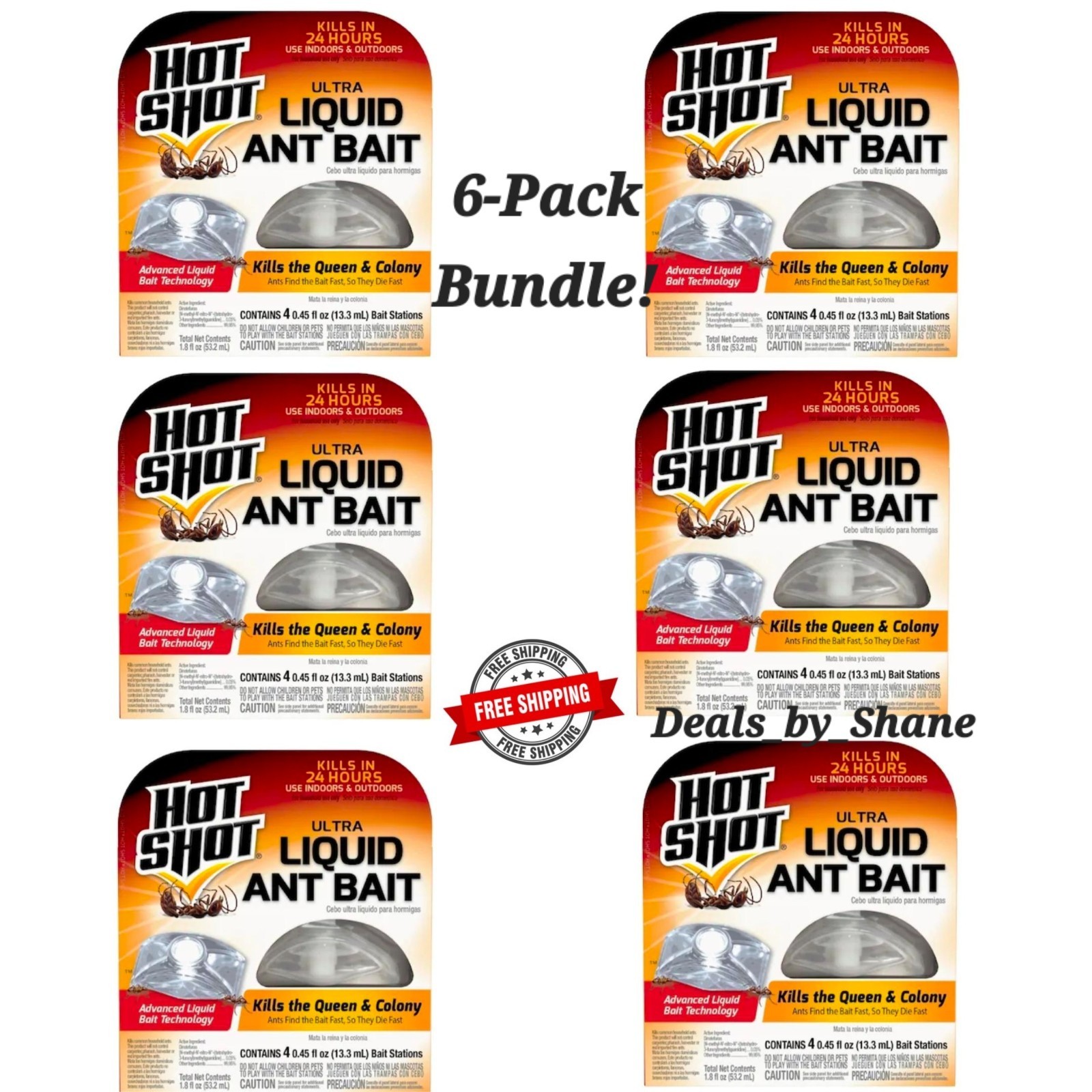 Hot Shot Ant Bait Station 6 Pack ULTRA Liquid - 24 Total Traps - Kills Queen!
