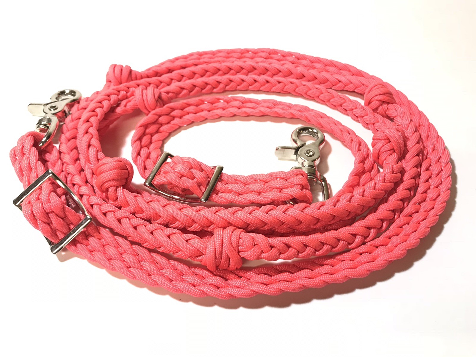Barrel Reins With Grip Knots Hand Braided salmon  Pink Paracord Western Tack