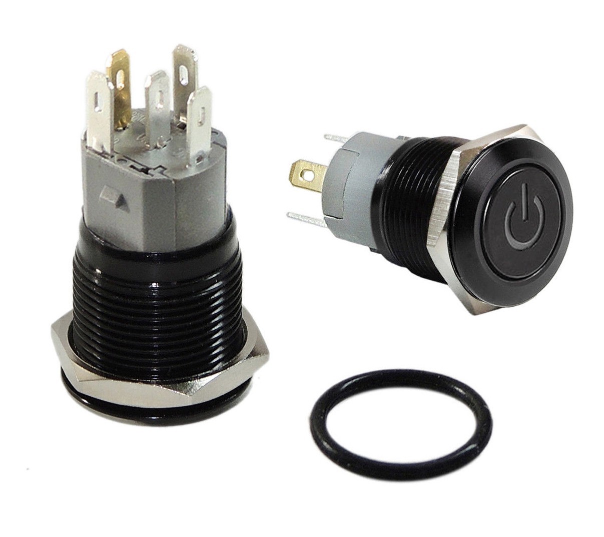 25mm WHITE LED Waterproof Black Stainless Steel Push POWER On/Off Button Switch