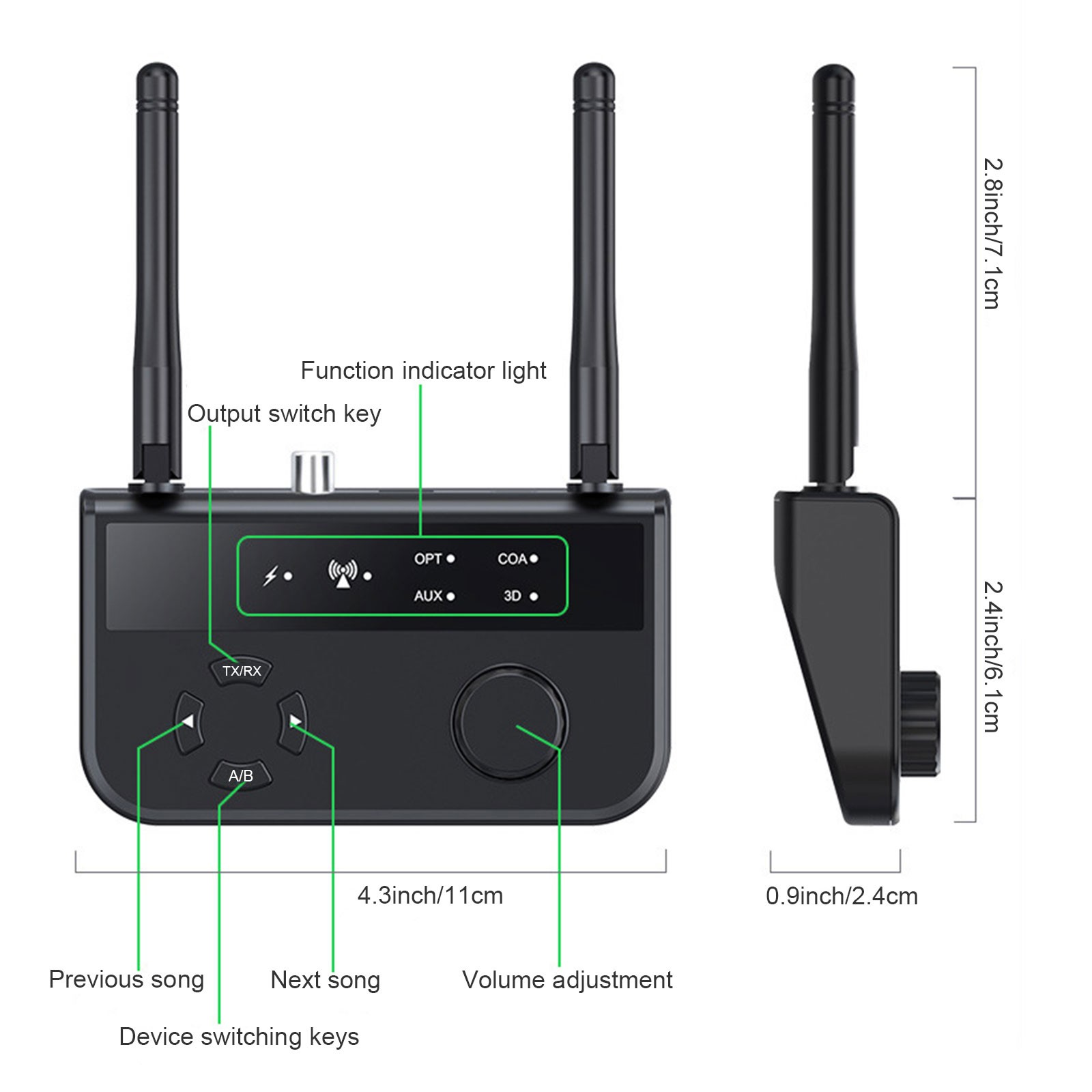 Long Range Transmitter Receiver For TV Home Stereo Audio Adapter Bluetooth 5.3