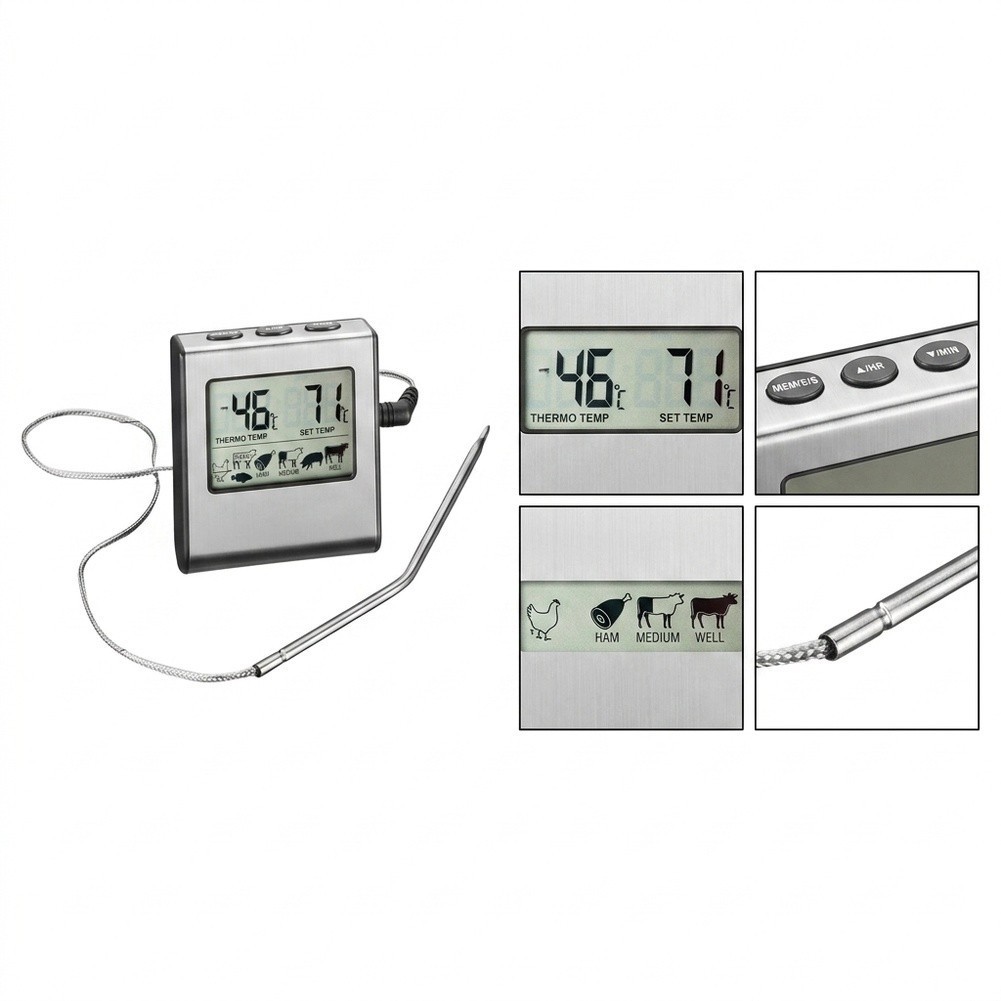 LCD For cooking Thermometer with Timer Function and Stainless Steel Probe