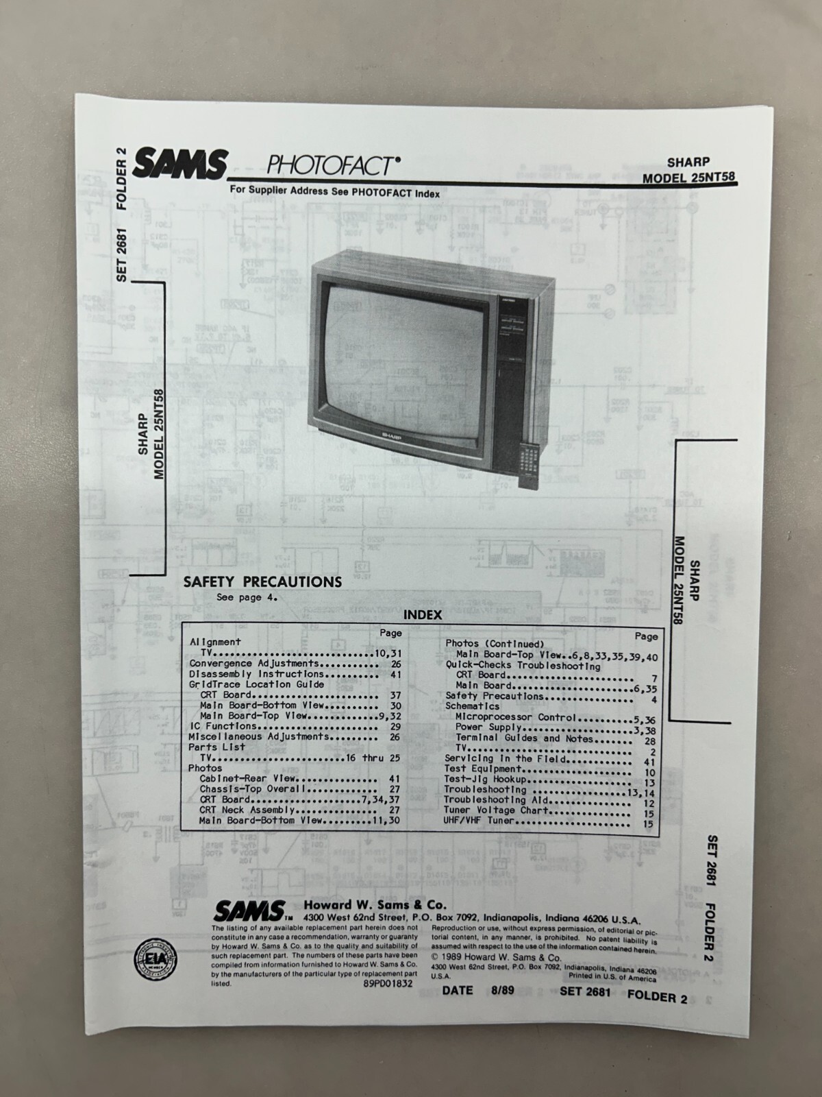 Sharp 25NT58 Service Manual Sams Photofact Free Shipping
