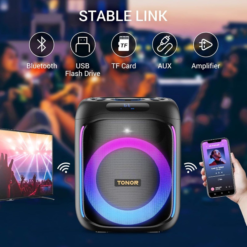 Karaoke Machine with 2 Wireless Microphones Portable Bluetooth and Speaker Light