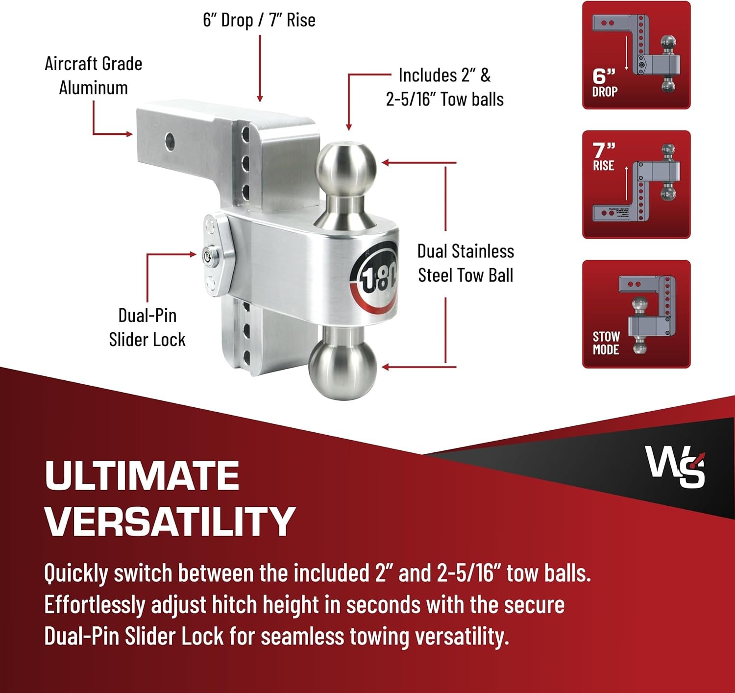 WeighSafe 180 HITCH LTB6-2.5 Adjustable 6" Drop Hitch 2.5" Receiver