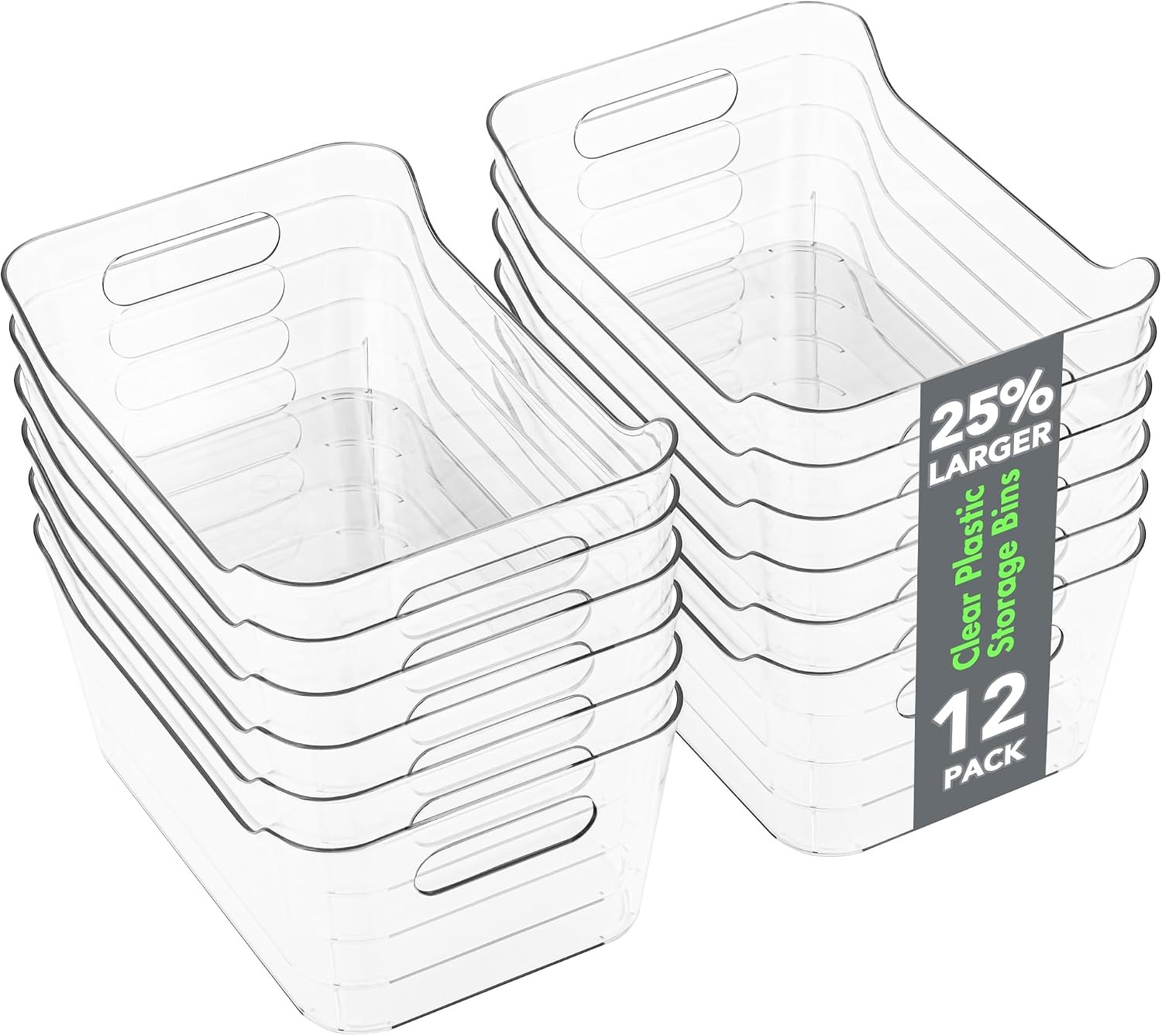 12 Pack Plastic Storage Bins Multi-Use Organizer Bins Pantry Organizer Clear