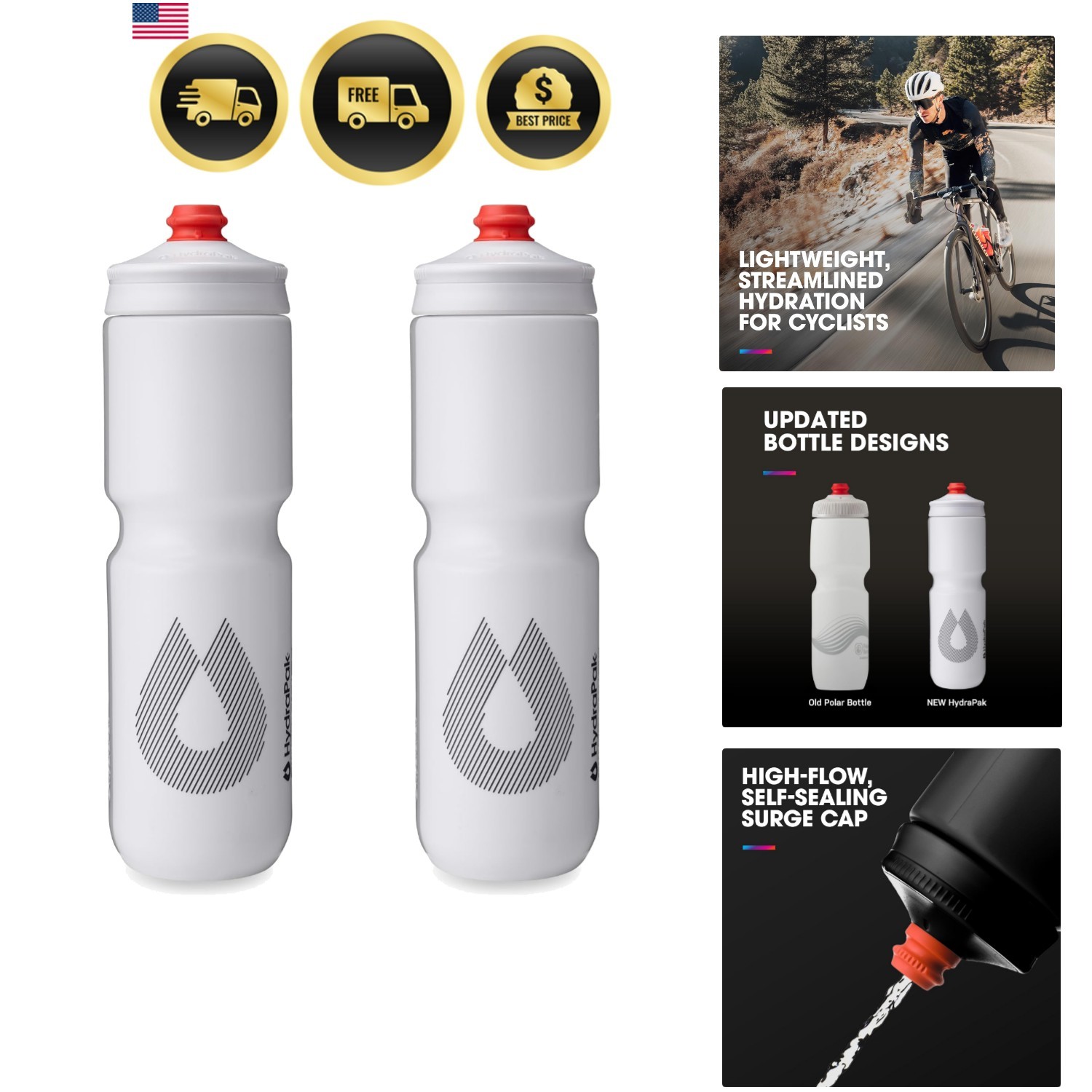 Breakaway Surge Lightweight Bike Water Bottle 2-Pack 20oz, 25oz, 30oz - High ...