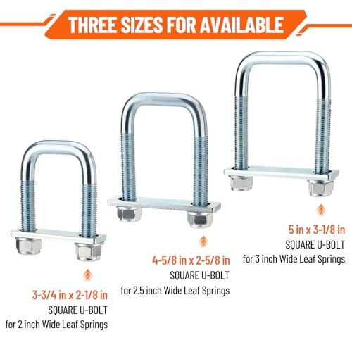 4 Pack Square U Bolt for 2 Inch Wide Leaf For 2" Wide Leaf Spring-4 Pack
