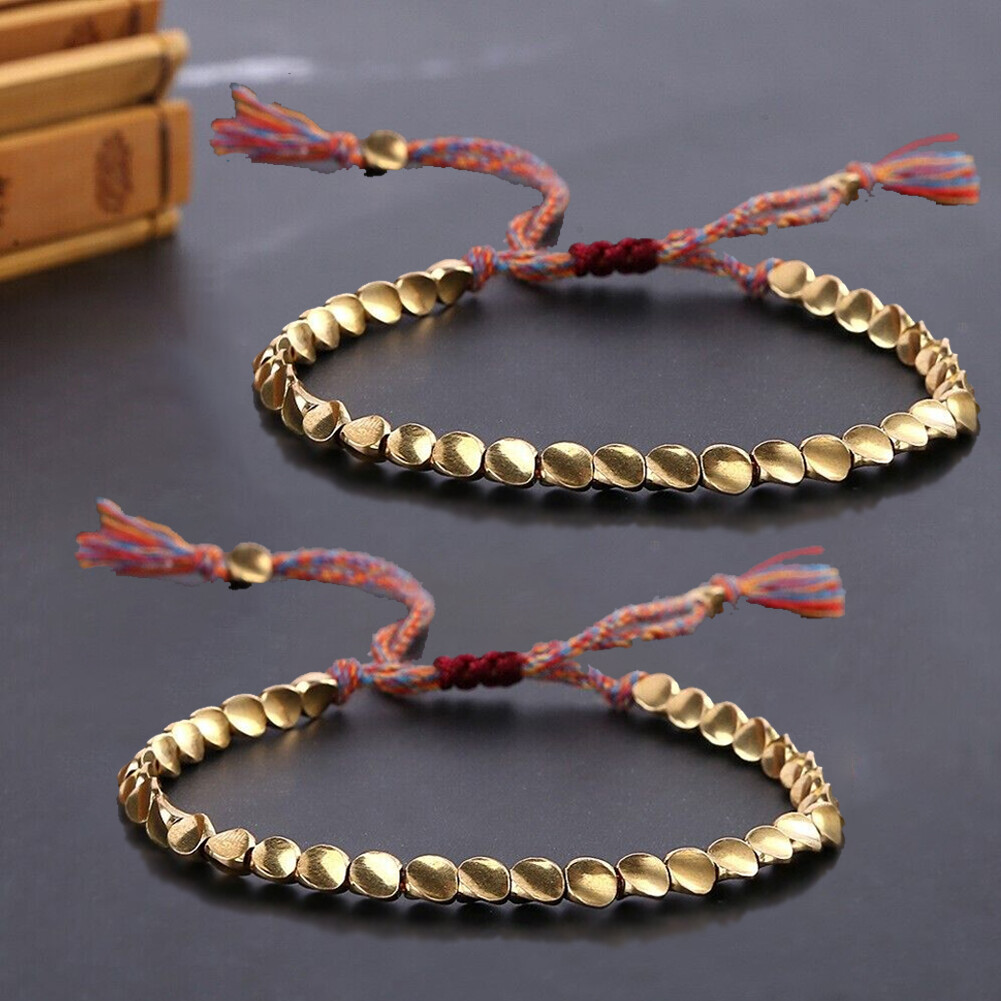 2PCS Tibetan Buddhist Braided Handmade Cotton Beads Lucky Bracelet Bangle