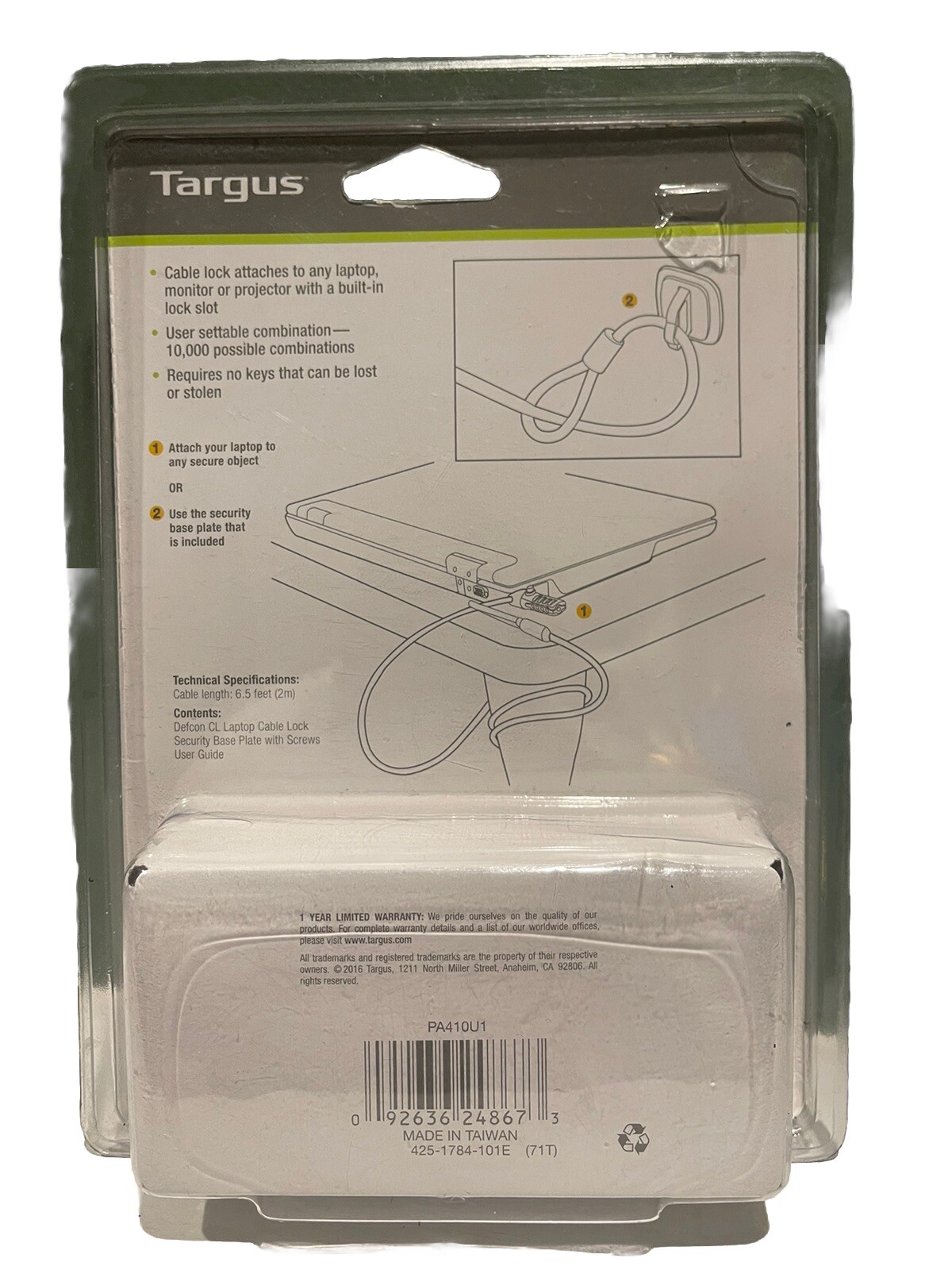Targus® DEFCON® Cable Lock For Notebook Computers