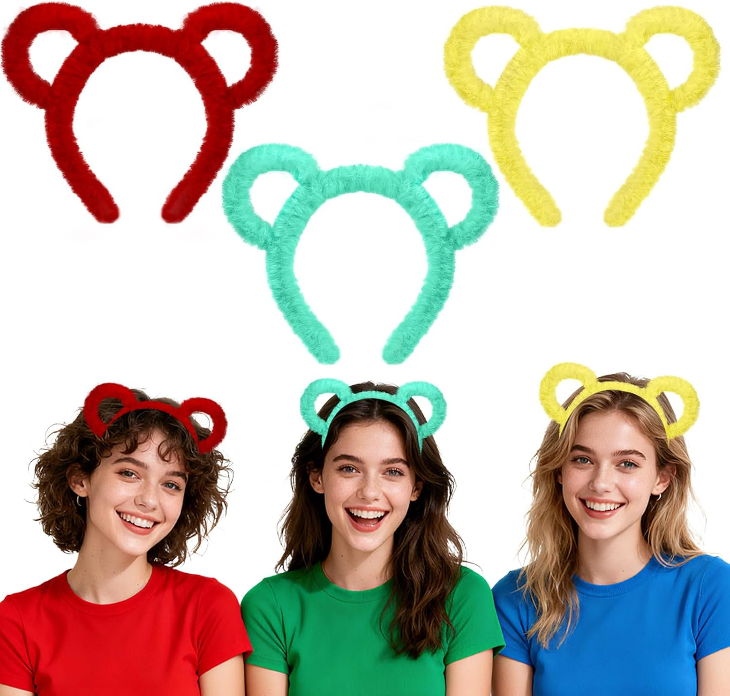 Chipmunk Ears Headband 3 Pack & round Frame Glasses for Chipmunk Costume, Women